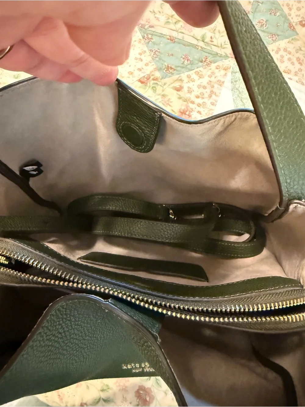 kate spade Dark Green Pebbled Leather Shoulder Bag